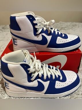 Nike High-Top Sneakers in White & Royal Blue